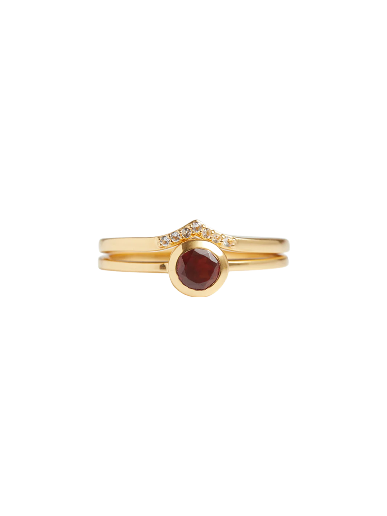 Peak pave solitaire stack garnet solid gold ring set